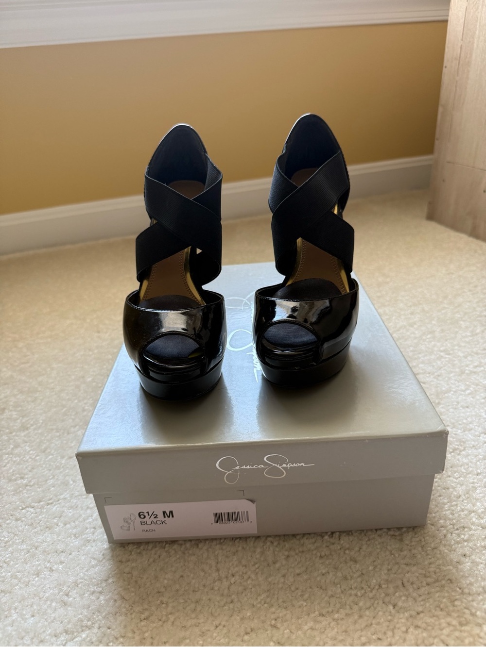 Jessica Simpson Black Patent Crisscross Platform Heels